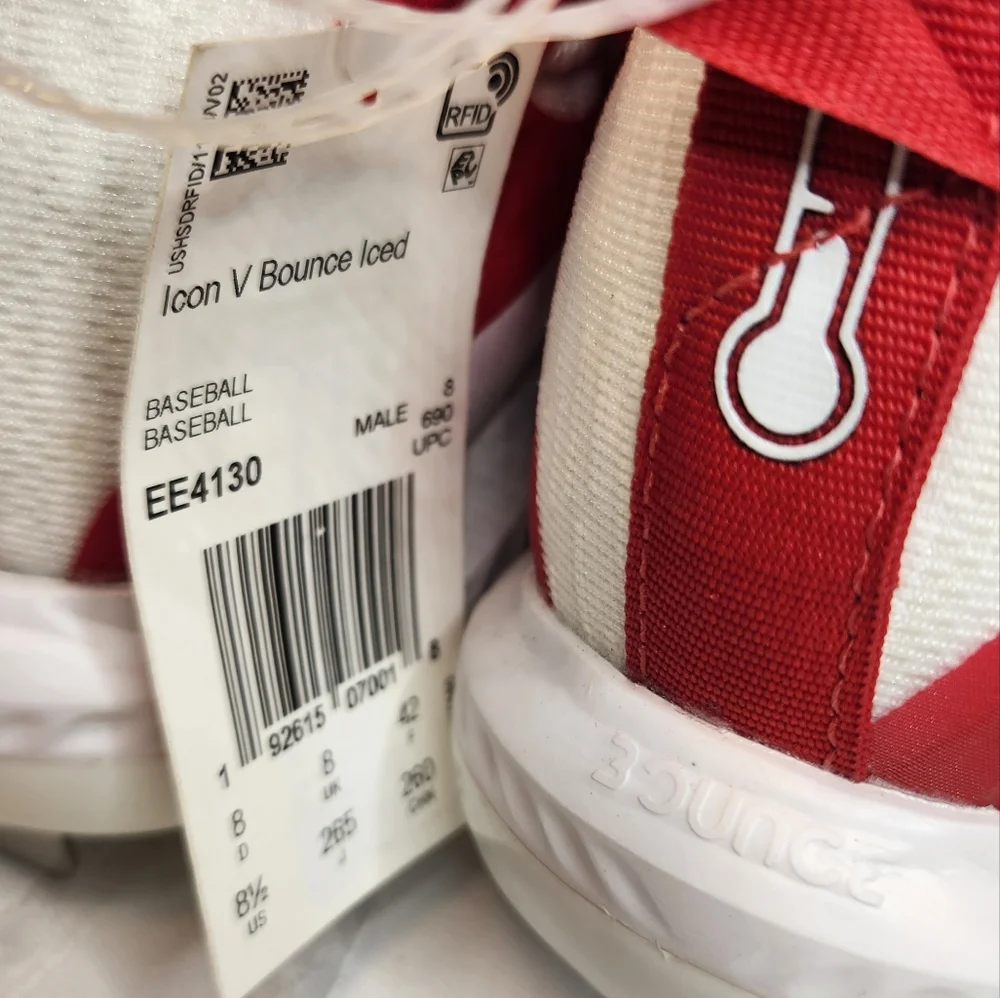 NWT Adidas Mens Icon V Bounce Iced Red White Baseball Cleats Size 8.5